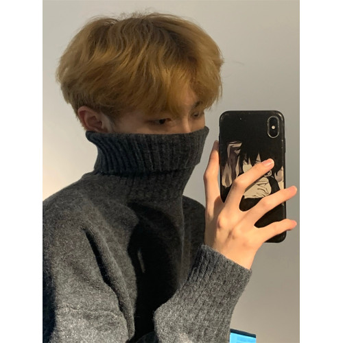 秋山風/冬季高級感高領毛衣男韓版潮流針織衫慵懶純色加厚打底衫