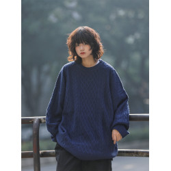 阿於呆STAYFISH復古麻花針織圓領慵懶風毛衣男女情侶寬松休閒秋冬