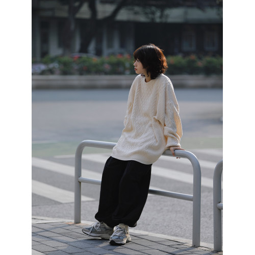 阿於呆STAYFISH復古麻花針織圓領慵懶風毛衣男女情侶寬松休閒秋冬