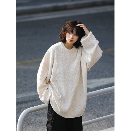 阿於呆STAYFISH復古麻花針織圓領慵懶風毛衣男女情侶寬松休閒秋冬