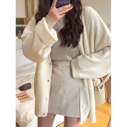 春季女裝批新款髮百搭復古針織慵懶風學生休閒寬鬆開衫毛衣外套潮