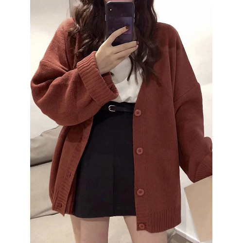 春季女裝批新款髮百搭復古針織慵懶風學生休閒寬鬆開衫毛衣外套潮