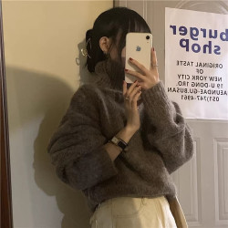 高領毛衣女2025新款秋冬寬鬆外穿慵嬾風軟糯加厚短款打底針織衫潮