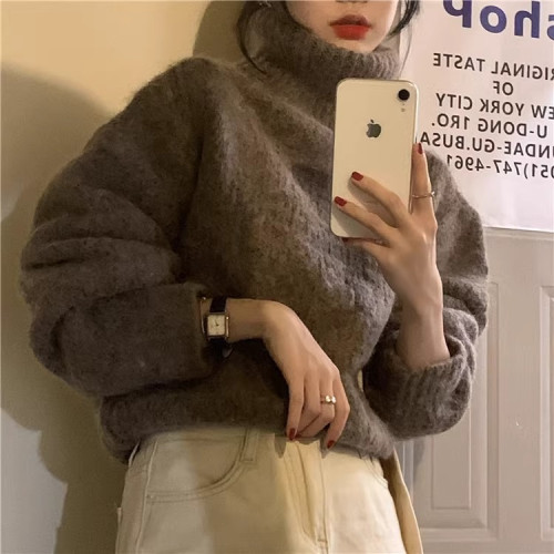 高領毛衣女2025新款秋冬寬鬆外穿慵嬾風軟糯加厚短款打底針織衫潮