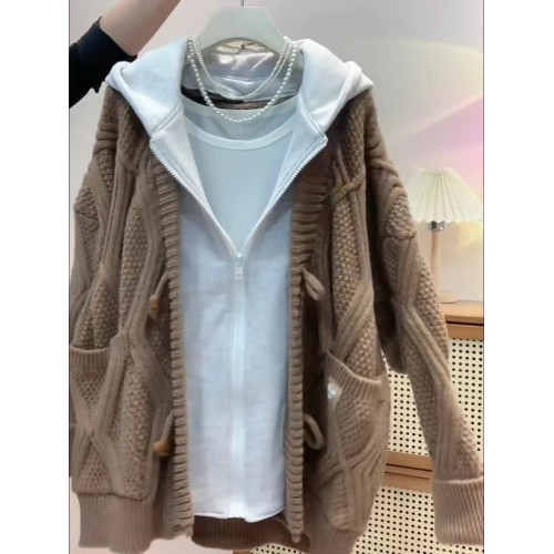 胖mm大碼300斤秋冬季加厚毛衣開衫外套男女寬鬆假兩件針織上衣潮2