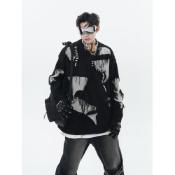 XPKAEAX原創潮牌小衆設計感圓領針織衫暗黑系痞帥炸街毛衣外套秋