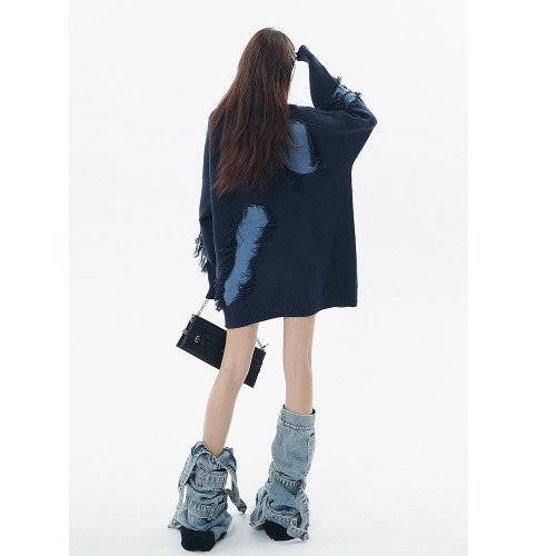 XPKAEAX原創潮牌小衆設計感圓領針織衫暗黑系痞帥炸街毛衣外套秋