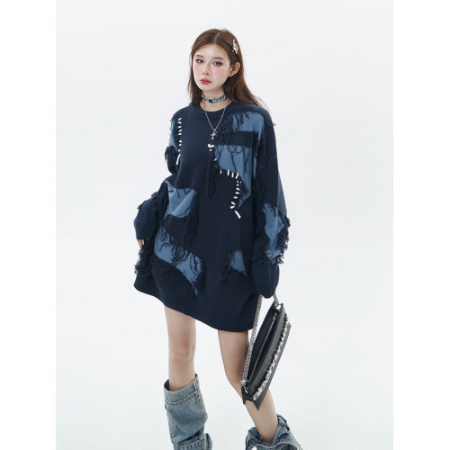 XPKAEAX原創潮牌小衆設計感圓領針織衫暗黑系痞帥炸街毛衣外套秋