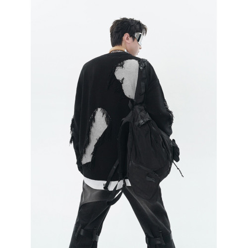 XPKAEAX原創潮牌小衆設計感圓領針織衫暗黑系痞帥炸街毛衣外套秋