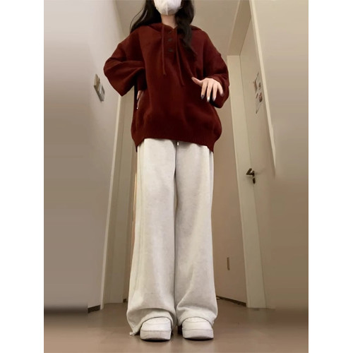 韓系慵嬾風寬鬆連帽針織衫毛衣女秋冬2024新款設計感復古軟糯上衣