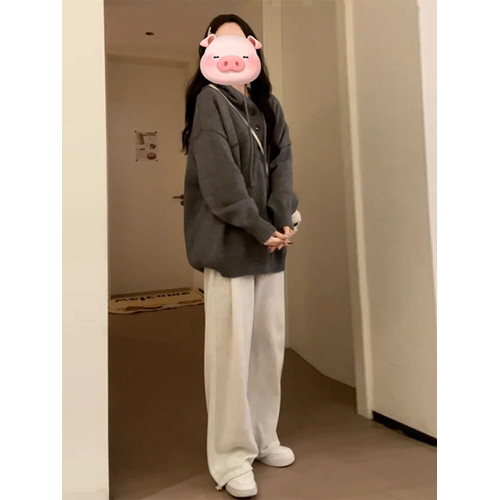 韓系慵嬾風寬鬆連帽針織衫毛衣女秋冬2024新款設計感復古軟糯上衣