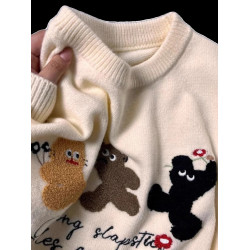 特大碼300斤小熊刺綉針織毛衣男女裝冬季內搭寬松圓領打底衫上衣2