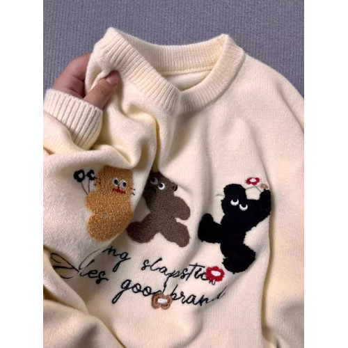 特大碼300斤小熊刺綉針織毛衣男女裝冬季內搭寬松圓領打底衫上衣2