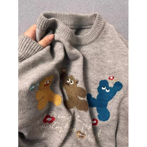 特大碼300斤小熊刺綉針織毛衣男女裝冬季內搭寬松圓領打底衫上衣2