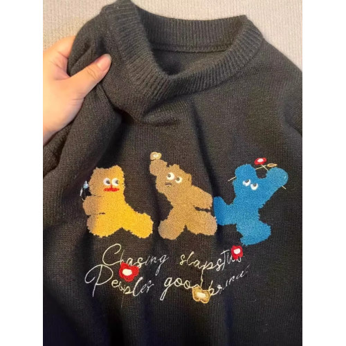 特大碼300斤小熊刺綉針織毛衣男女裝冬季內搭寬松圓領打底衫上衣2