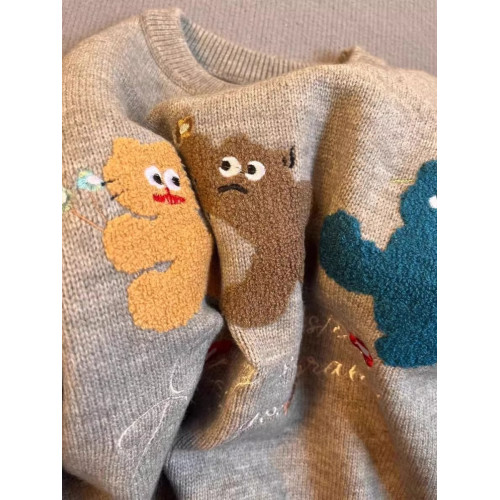 特大碼300斤小熊刺綉針織毛衣男女裝冬季內搭寬松圓領打底衫上衣2