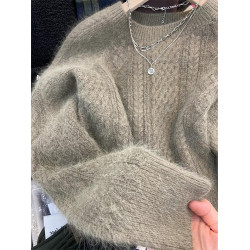 溫柔系上衣時尚洋氣麻花毛衣女秋冬加厚外穿仿浣熊絨高級感針織衫