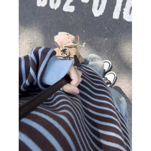復古韓系撞色條紋長袖毛衣女秋冬季穿搭超好看設計感寬鬆單穿上衣