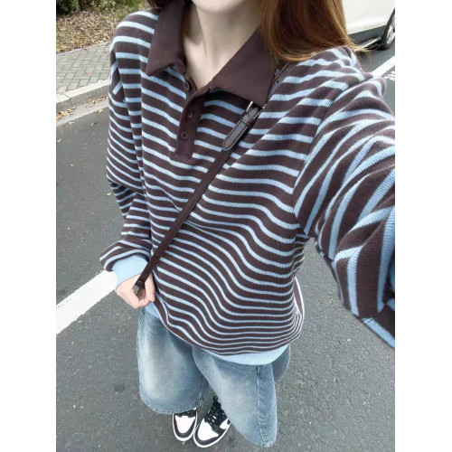 復古韓系撞色條紋長袖毛衣女秋冬季穿搭超好看設計感寬鬆單穿上衣