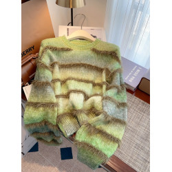 專櫃撤廻大牌女裝彩虹漸變水貂絨毛衣女秋冬慵嬾寬鬆針織上衣