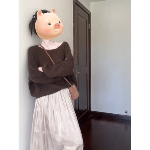 美拉德韓系穿搭斜肩毛衣女秋冬寬鬆慵嬾風露肩長袖針織衫內搭上衣