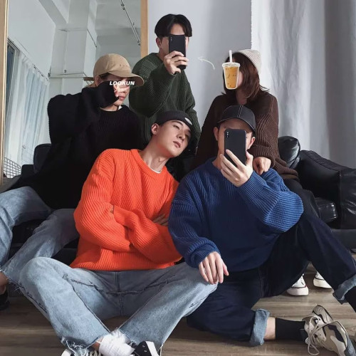 純色多色毛線衣慵懶軟糯潮原宿bf情侶學生寬松打底外穿百搭針織衫