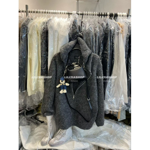 韓國2025秋冬新款寬松慵懶風保暖加厚連帽拉鍊針織開衫毛衣外套女