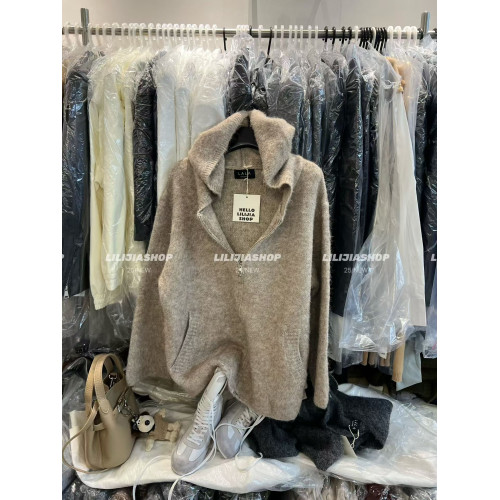 韓國2025秋冬新款寬松慵懶風保暖加厚連帽拉鍊針織開衫毛衣外套女