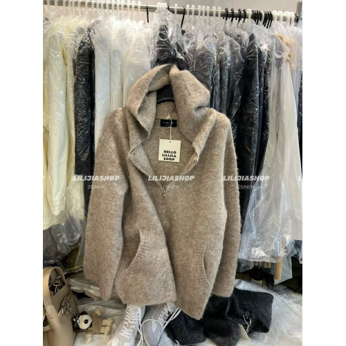 韓國2025秋冬新款寬松慵懶風保暖加厚連帽拉鍊針織開衫毛衣外套女