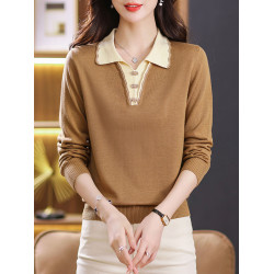 翻領針織上衣春秋時尚洋氣媽媽打底衫秋裝2025年新款女裝秋冬毛衣