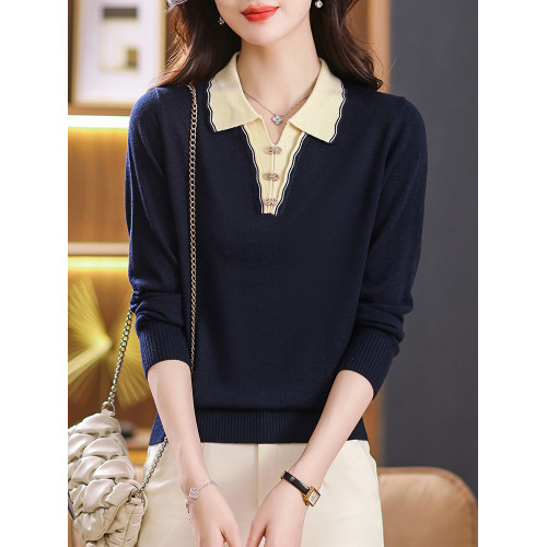翻領針織上衣春秋時尚洋氣媽媽打底衫秋裝2025年新款女裝秋冬毛衣