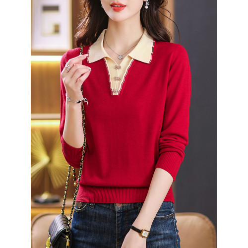 翻領針織上衣春秋時尚洋氣媽媽打底衫秋裝2025年新款女裝秋冬毛衣