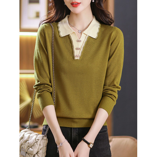 翻領針織上衣春秋時尚洋氣媽媽打底衫秋裝2025年新款女裝秋冬毛衣