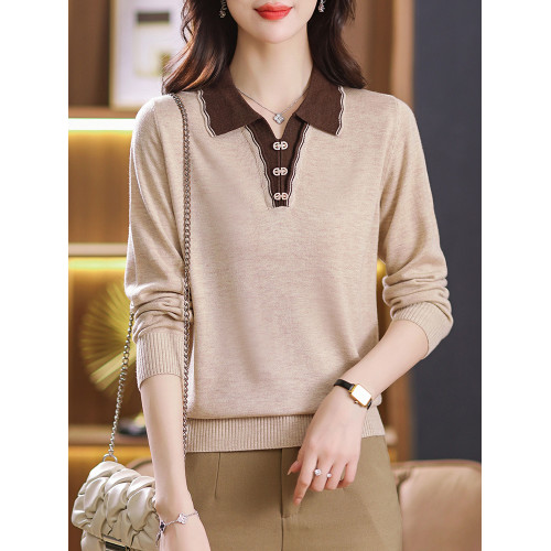 翻領針織上衣春秋時尚洋氣媽媽打底衫秋裝2025年新款女裝秋冬毛衣