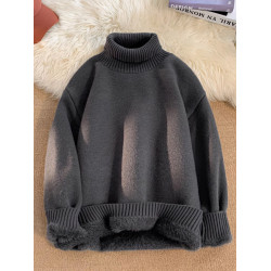 青少年高領羊羔絨毛衣男冬季加絨加厚外套高級感內搭打底針織毛衫