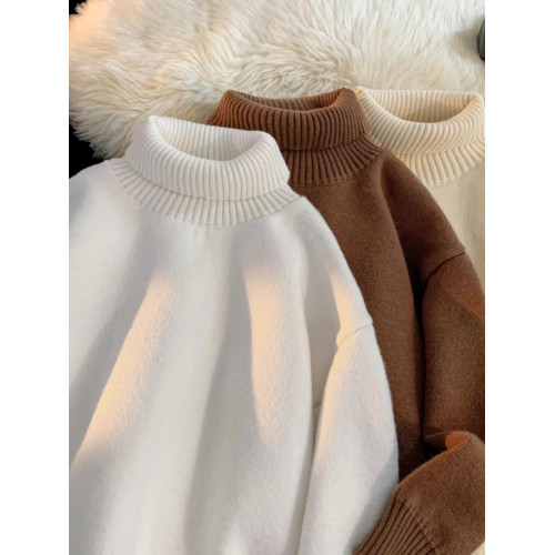 青少年高領羊羔絨毛衣男冬季加絨加厚外套高級感內搭打底針織毛衫