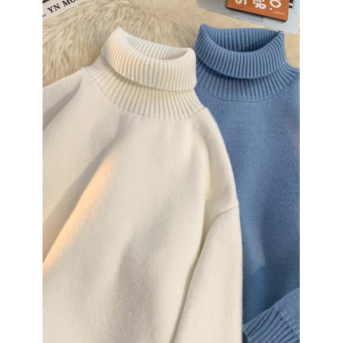 青少年高領羊羔絨毛衣男冬季加絨加厚外套高級感內搭打底針織毛衫