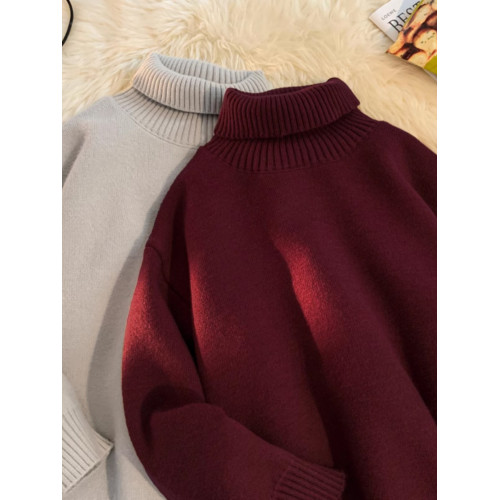 青少年高領羊羔絨毛衣男冬季加絨加厚外套高級感內搭打底針織毛衫