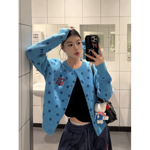 KOIISLE 美式復古波點圓領開衫毛衣外套女秋短款軟糯慵懶風針織衫 KOIISLE 美式復古波點圓領開衫毛衣外套女秋短款軟糯慵懶風針織衫