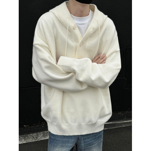 VUUG灰色重磅半開衫針織毛衣男春秋冬季潮牌寬松休閒男生連帽外套