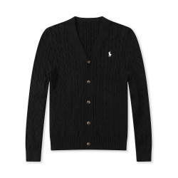 保羅男士純棉毛衣開衫V領紐釦針織麻花保暖長袖毛線衣POLO外套潮