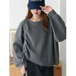 特價清  D 秋款 不規則側邊抽繩系帶寬松套頭長袖毛衣女