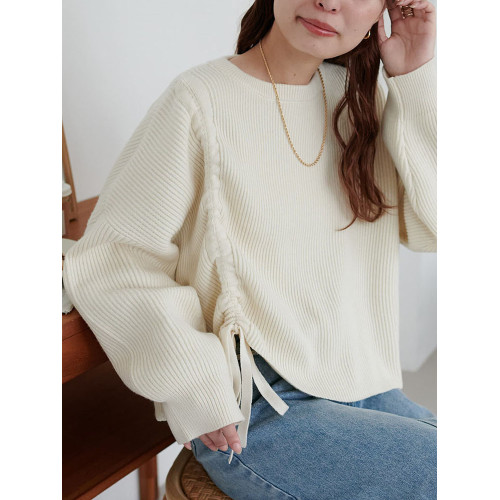 特價清  D 秋款 不規則側邊抽繩系帶寬松套頭長袖毛衣女