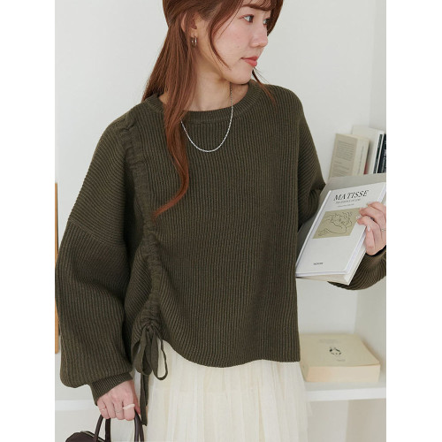 特價清  D 秋款 不規則側邊抽繩系帶寬松套頭長袖毛衣女