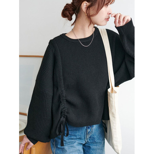 特價清  D 秋款 不規則側邊抽繩系帶寬松套頭長袖毛衣女
