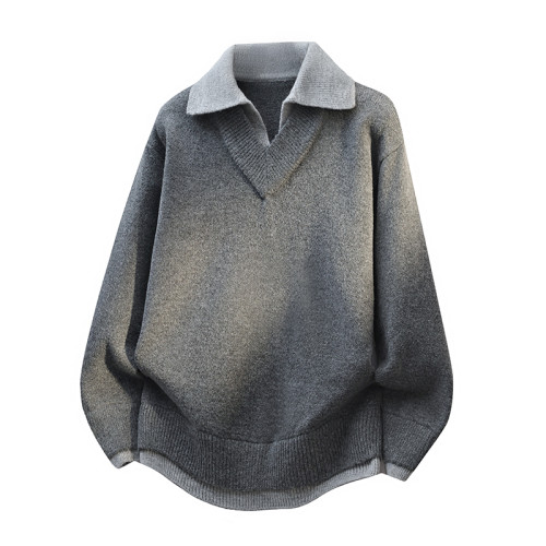 假兩件翻領毛衣男士秋冬季安哥拉紅毛線衣秋冬季新款針織衫慵懶風