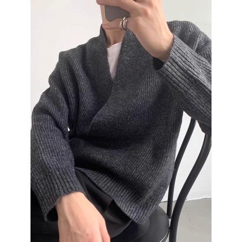 2025新款春秋老錢風慵懶紐釦V領開衫毛衣男設計感小衆道袍針織衫