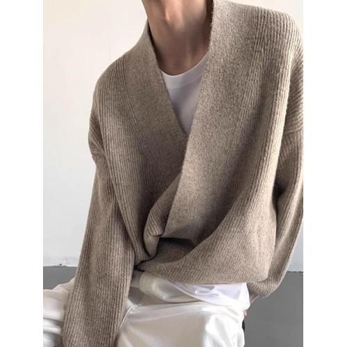 2025新款春秋老錢風慵懶紐釦V領開衫毛衣男設計感小衆道袍針織衫