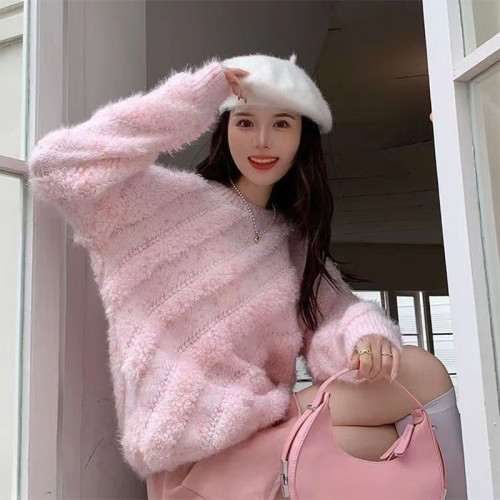 針織衫設計感軟糯長袖毛衣女裝秋季套頭新款寬松慵懶風毛絨絨上衣