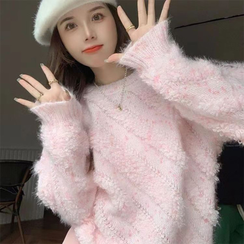 針織衫設計感軟糯長袖毛衣女裝秋季套頭新款寬松慵懶風毛絨絨上衣